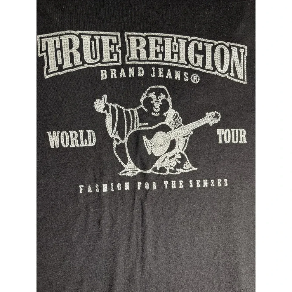 True Religion Black Diamond V Neck T Shirt Womens Sz-s/p Horseshoe Logo Y2K